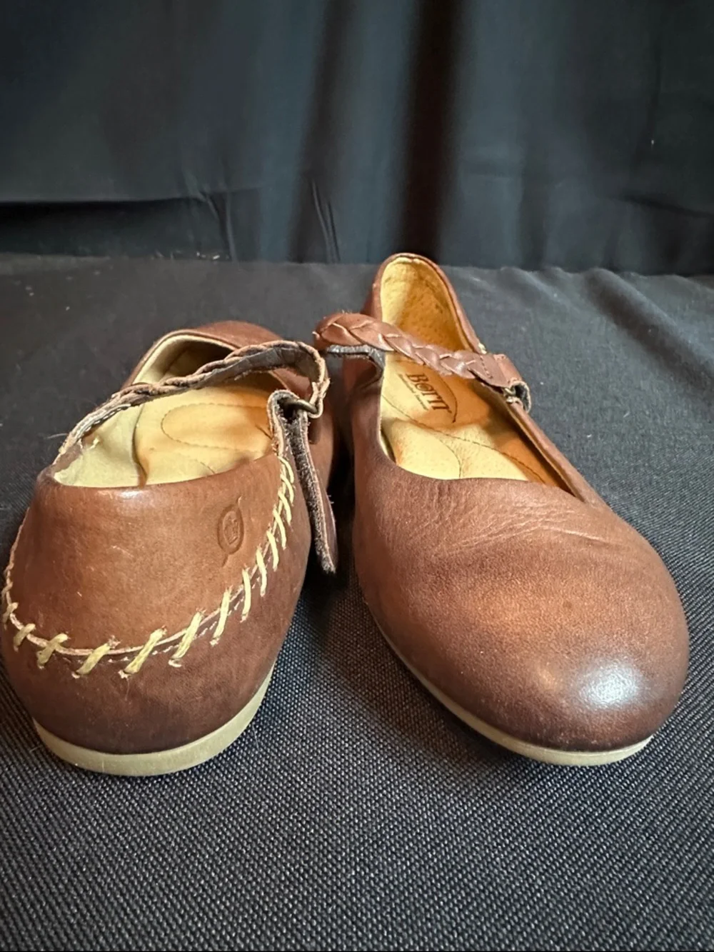 Born Brown Leather Braided Strap Mary Jane Flats - Picture 2 of 8